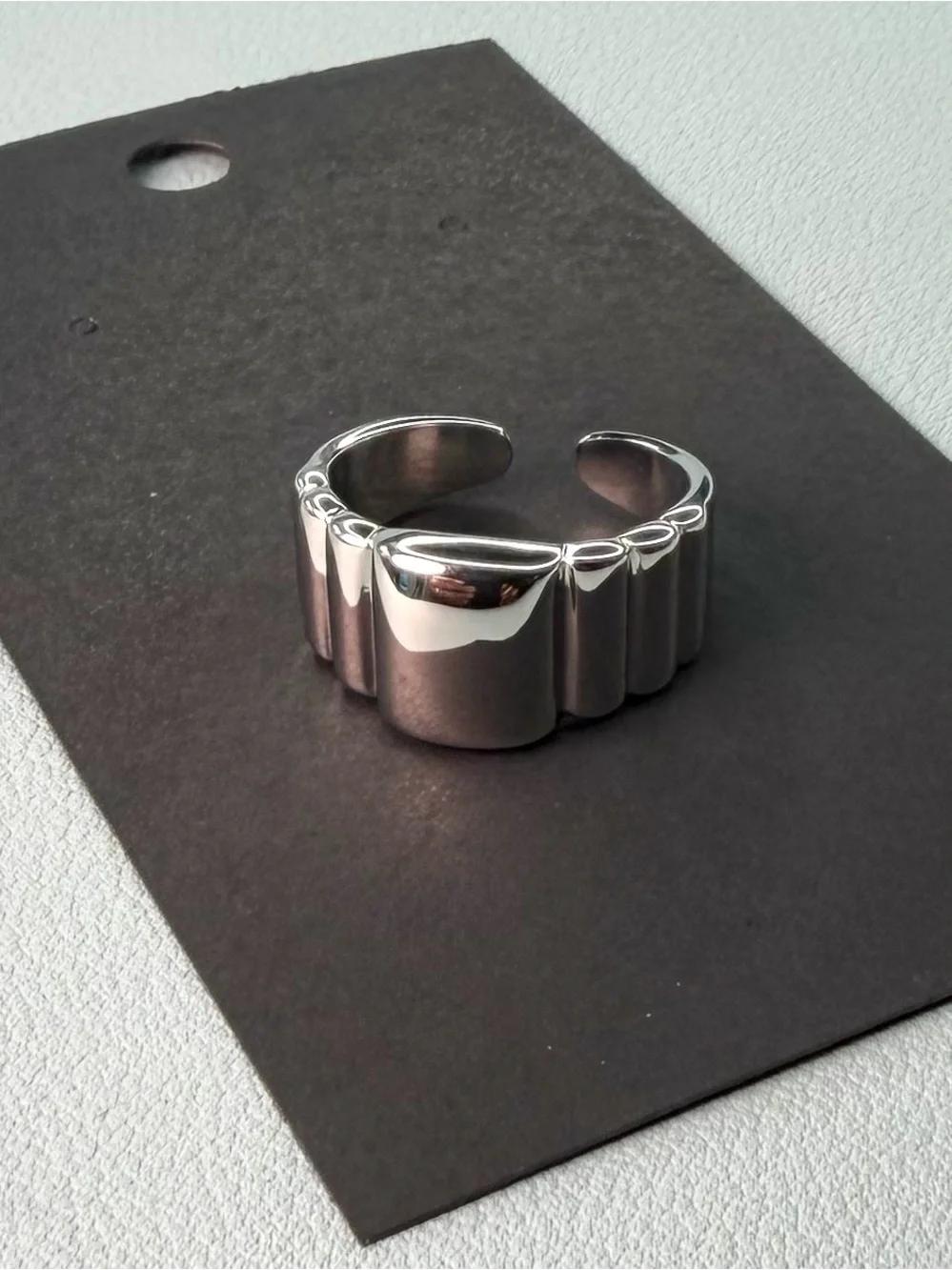 Polished Silver-Tone Men's Open Cuff Ring